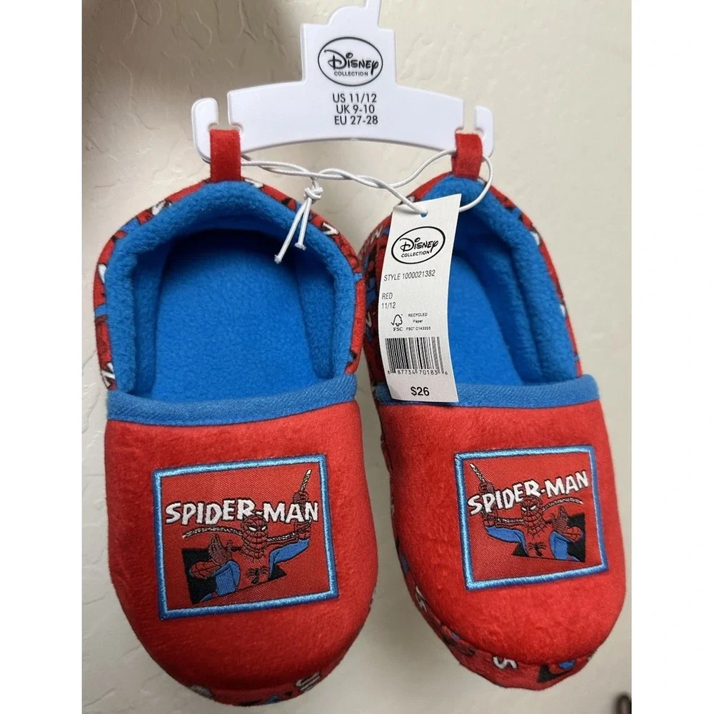 Disney Collection Boys Spiderman Slip-on Slippers‎ Size 11/12 NWT